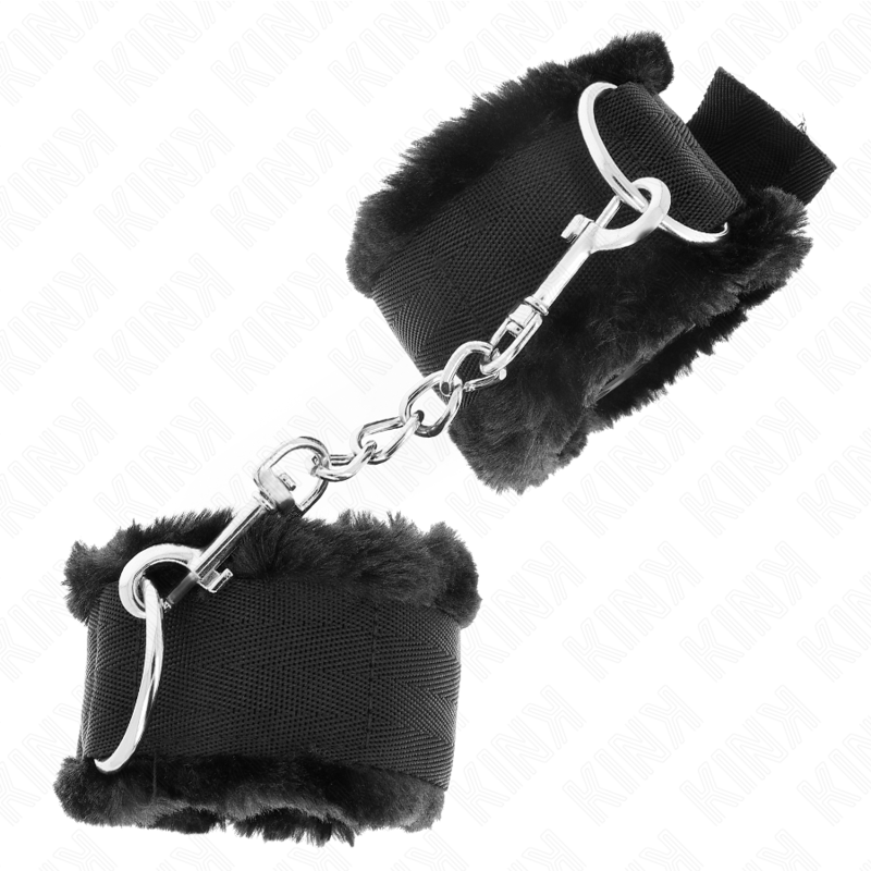 Kink - Pelzgefãœtterte Handgelenkfesseln Schwarz Verstellbar 17-31 Cm X 7 Cm