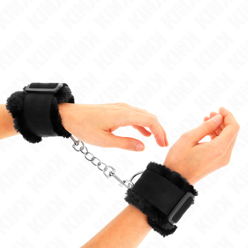 Kink - Pelzgefãœtterte Handgelenkfesseln Schwarz Verstellbar 17-31 Cm X 7 Cm