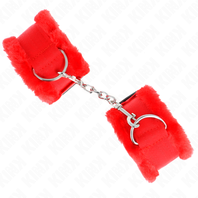 Kink - Pelzgefãœtterte Handgelenkfesseln Rot Verstellbar 17-31 Cm X 7 Cm