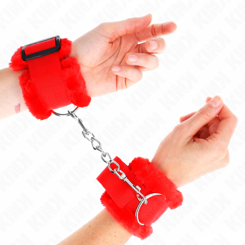 Kink - Pelzgefãœtterte Handgelenkfesseln Rot Verstellbar 17-31 Cm X 7 Cm
