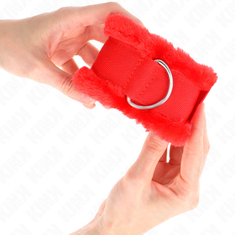 Kink - Pelzgefãœtterte Handgelenkfesseln Rot Verstellbar 17-31 Cm X 7 Cm