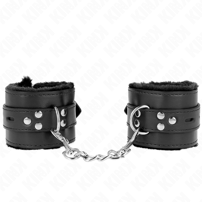 Kink - Pelzgefãœtterte Handgelenkfesseln Mit Quadratischen Lã–Chern, Schwarz Und Schwarz, Verstellbarer Gãœrtel 17-29 Cm X 6 Cm