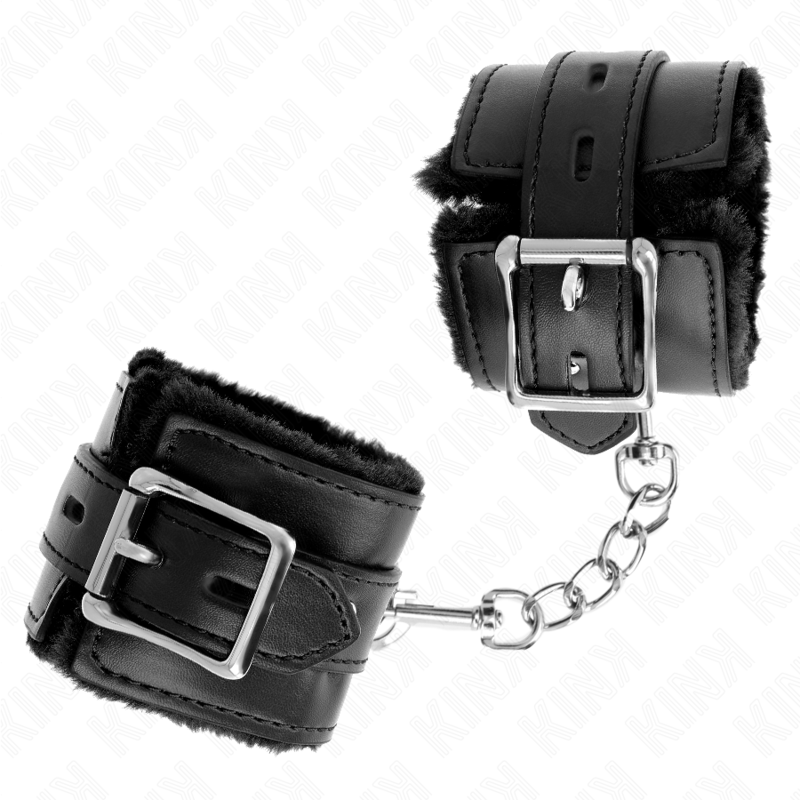Kink - Pelzgefãœtterte Handgelenkfesseln Mit Quadratischen Lã–Chern, Schwarz Und Schwarz, Verstellbarer Gãœrtel 17-29 Cm X 6 Cm