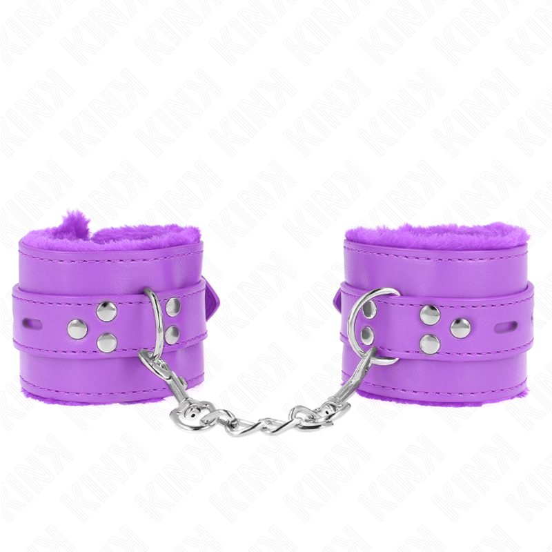 Kink - Pelzgefãœtterte Handgelenkfesseln Mit Quadratischen Lã–Chern, Lila Und Lila Gãœrtel, Verstellbar 17-29 Cm X 6 Cm