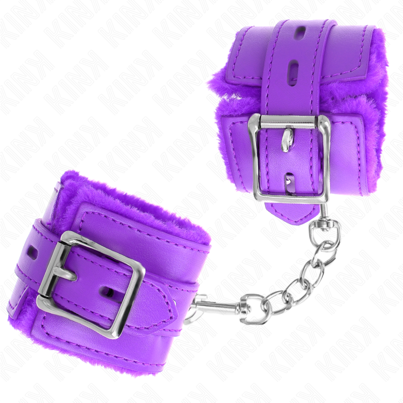 Kink - Pelzgefãœtterte Handgelenkfesseln Mit Quadratischen Lã–Chern, Lila Und Lila Gãœrtel, Verstellbar 17-29 Cm X 6 Cm