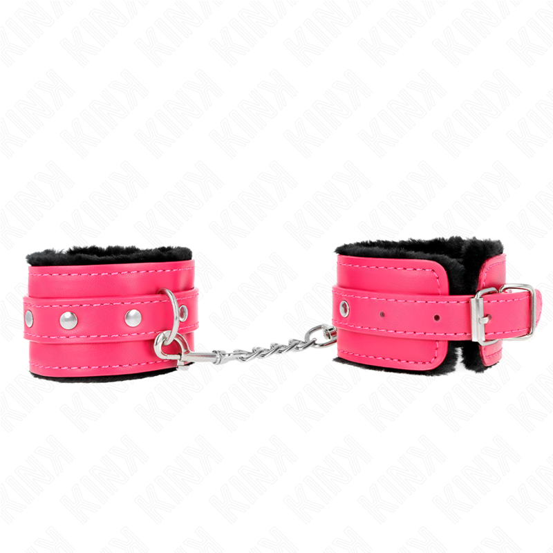 Kink - Premium Pelzgefãœtterte Handgelenkfesseln Schwarz Mit Himbeerrosen-Gãœrtel Verstellbar 17-29 Cm X 6 Cm