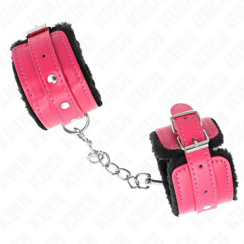 Kink - Premium Pelzgefãœtterte Handgelenkfesseln Schwarz Mit Himbeerrosen-Gãœrtel Verstellbar 17-29 Cm X 6 Cm