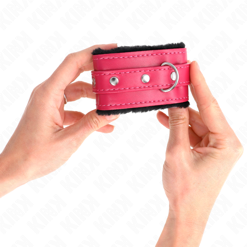 Kink - Premium Pelzgefãœtterte Handgelenkfesseln Schwarz Mit Himbeerrosen-Gãœrtel Verstellbar 17-29 Cm X 6 Cm