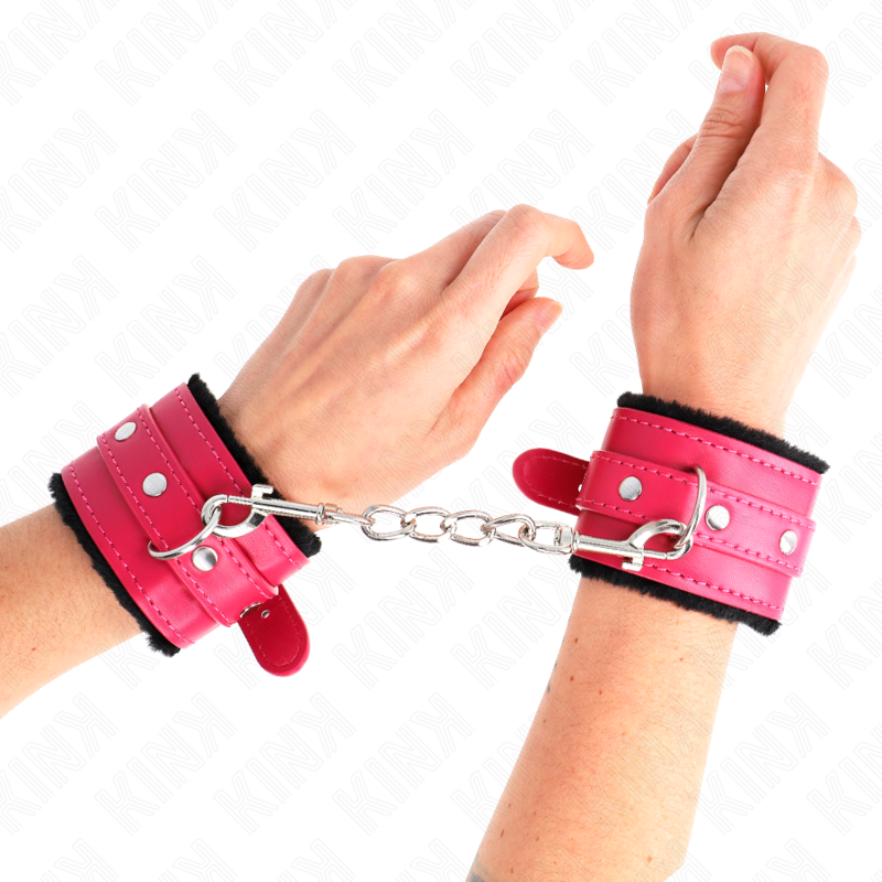 Kink - Premium Pelzgefãœtterte Handgelenkfesseln Schwarz Mit Himbeerrosen-Gãœrtel Verstellbar 17-29 Cm X 6 Cm