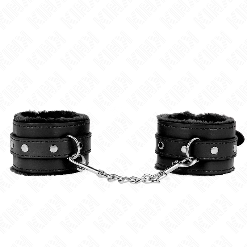 Kink - Premium Pelzgef�tterte Handgelenkfesseln Schwarz Mit Schwarzem G�rtel Verstellbar 17-29 Cm X 6 Cm