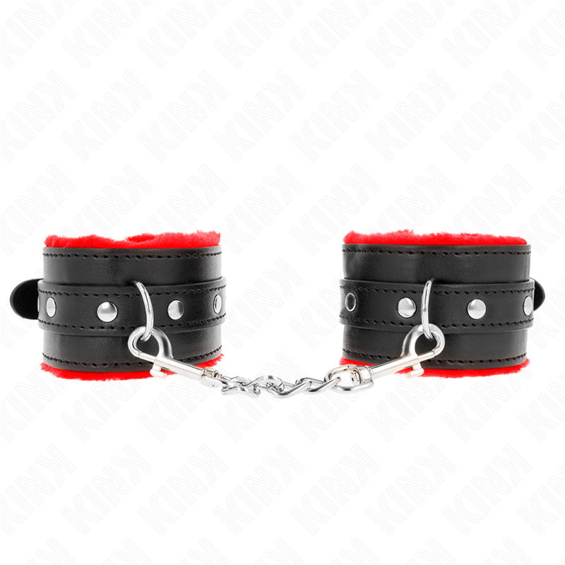 Kink - Premium Pelzgefãœtterte Handgelenkfesseln Rot Mit Schwarzem Gãœrtel Verstellbar 17-29 Cm X 6 Cm