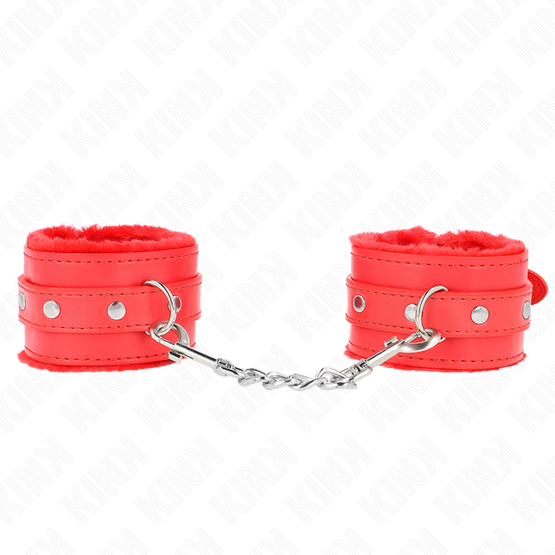 Kink - Premium Pelzgefãœtterte Handgelenkfesseln Rot Mit Rotem Gãœrtel Verstellbar 17-29 Cm X 6 Cm