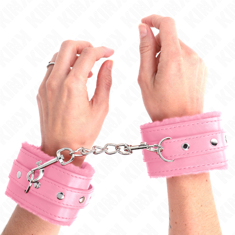 Kink - Premium Pelzgefãœtterte Handgelenkfesseln Rosa Mit Rosa Gãœrtel Verstellbar 17-29 Cm X 6 Cm