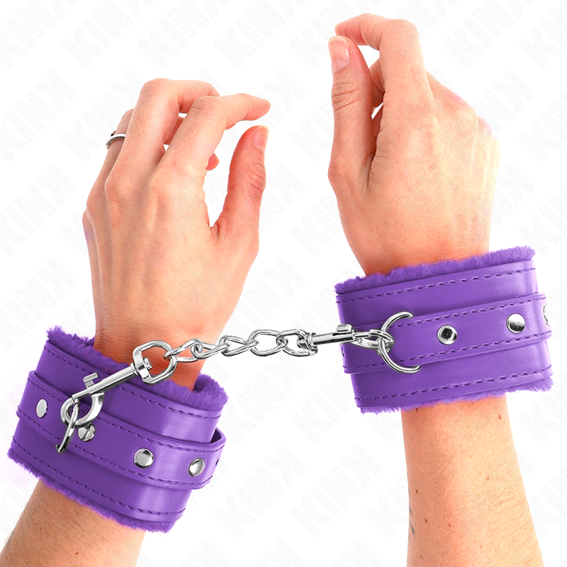 Kink - Premium Pelzgefãœtterte Handgelenkfesseln Lila Mit Lila Gãœrtel Verstellbar 17-29 Cm X 6 Cm