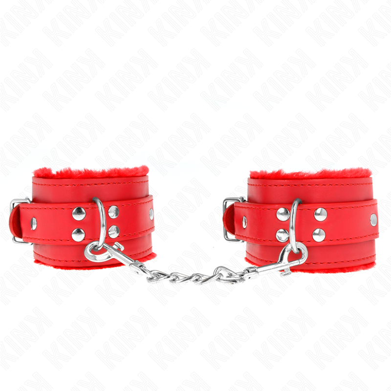 Kink - Pelzgefãœtterte Handgelenkfesseln Rot Mit Rotem Gãœrtel Verstellbar 17-29 Cm X 6 Cm