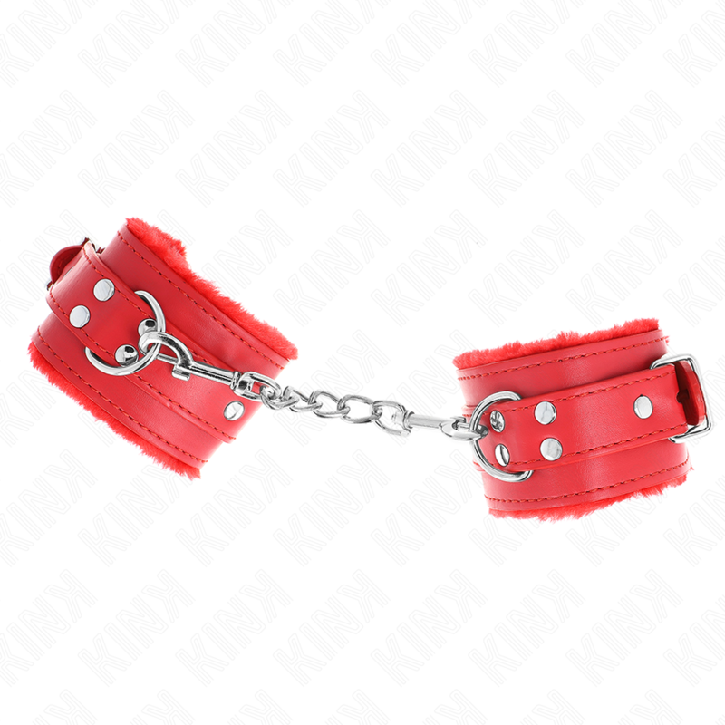Kink - Pelzgefãœtterte Handgelenkfesseln Rot Mit Rotem Gãœrtel Verstellbar 17-29 Cm X 6 Cm