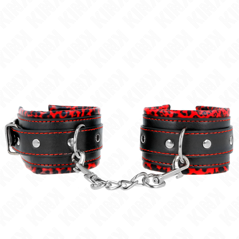 Kink - Pelzgefãœtterte Handgelenkfesseln Rot/Schwarz Verstellbar 17-29 Cm X 6 Cm