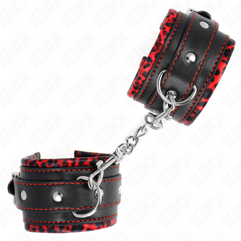 Kink - Pelzgefãœtterte Handgelenkfesseln Rot/Schwarz Verstellbar 17-29 Cm X 6 Cm