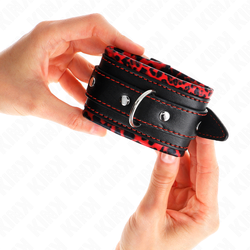Kink - Pelzgefãœtterte Handgelenkfesseln Rot/Schwarz Verstellbar 17-29 Cm X 6 Cm