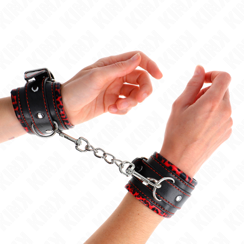 Kink - Pelzgefãœtterte Handgelenkfesseln Rot/Schwarz Verstellbar 17-29 Cm X 6 Cm