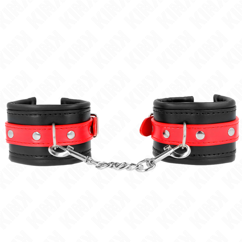 Kink - Handgelenkfesseln Schwarz Mit Rotem Gãœrtel Verstellbar 17-28 Cm X 6 Cm