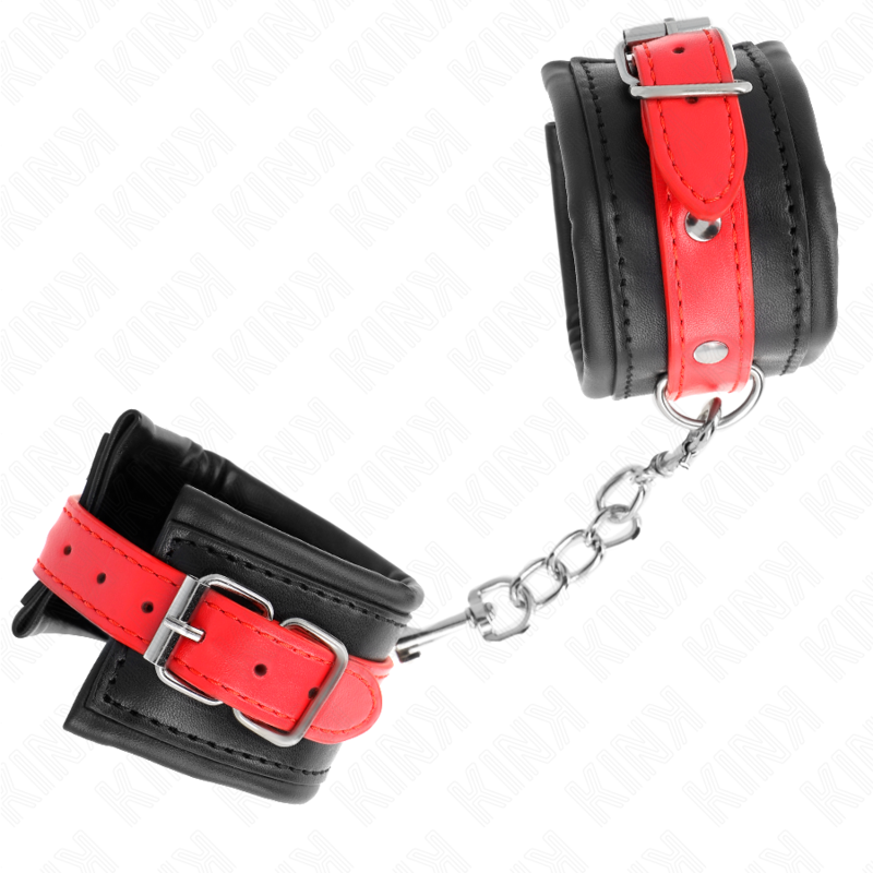 Kink - Handgelenkfesseln Schwarz Mit Rotem Gãœrtel Verstellbar 17-28 Cm X 6 Cm