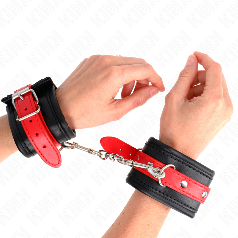 Kink - Handgelenkfesseln Schwarz Mit Rotem Gãœrtel Verstellbar 17-28 Cm X 6 Cm