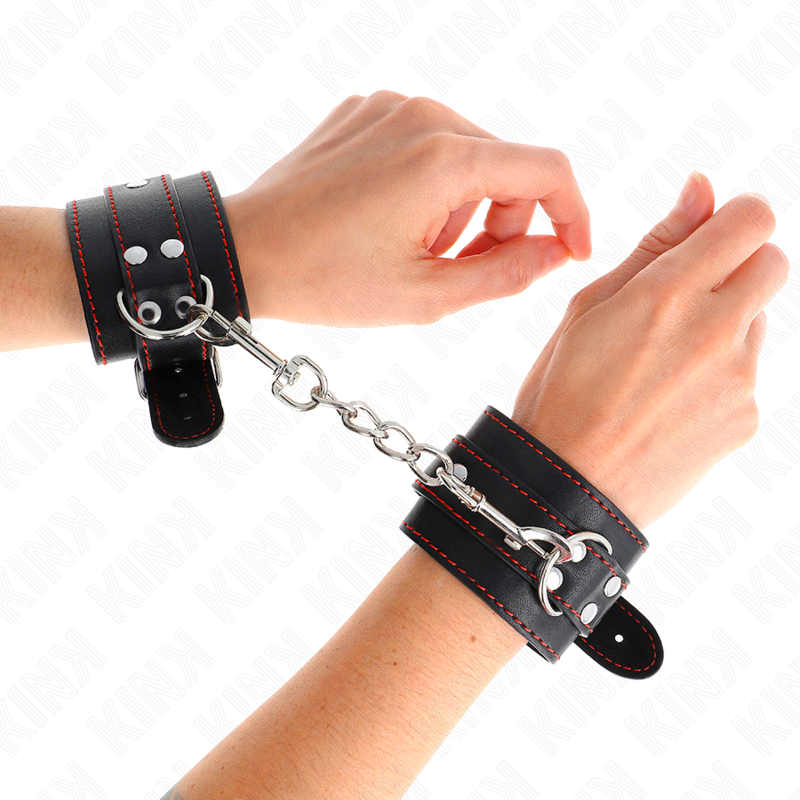 Kink - Handgelenkfesseln Schwarz Mit Rotem Futter Verstellbar 20-28 Cm X 5,5 Cm