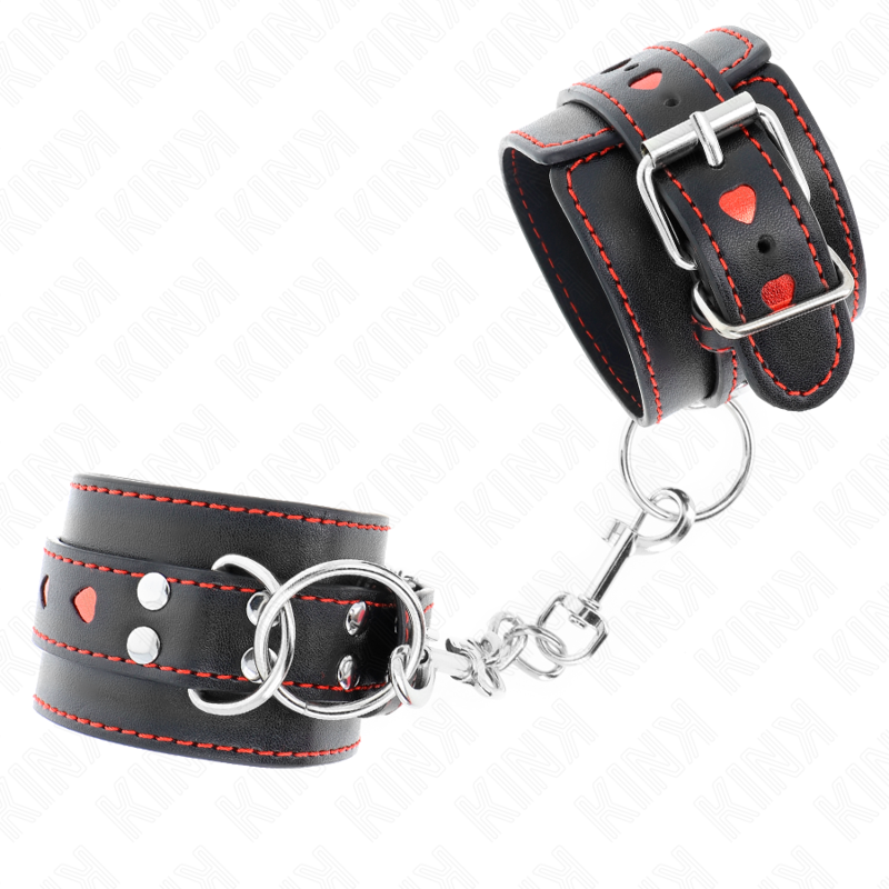 Kink - Schwarze Handgelenkfesseln Mit Roter Herzeinlage, Verstellbar 21-28 Cm X 5,5 Cm