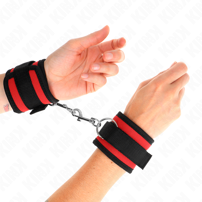 Kink - Nylon Bind-Handhandfesseln Mit Klettverschluss Rot-Schwarz Modell 2 Verstellbar 18-35 Cm X 6 Cm