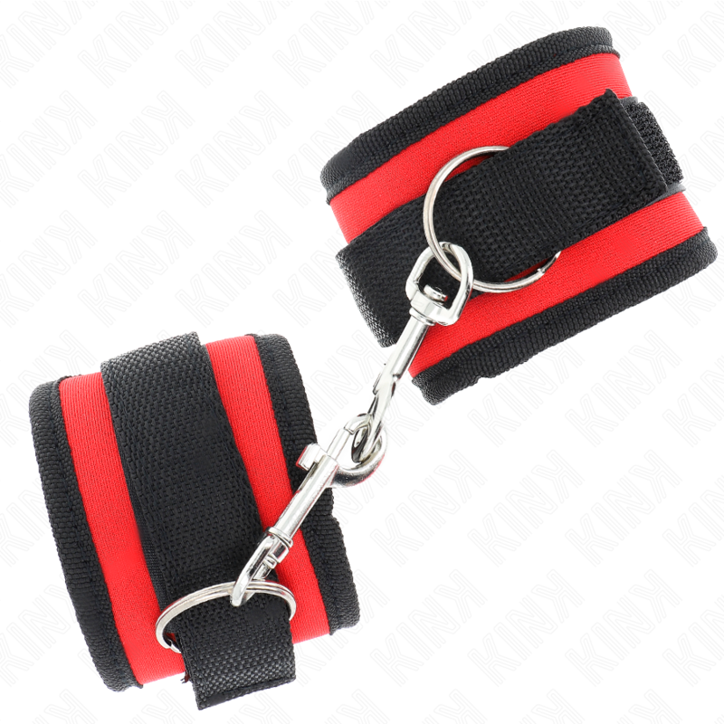 Kink - Nylon Bind-Handhandfesseln Mit Klettverschluss Rot-Schwarz Modell 2 Verstellbar 18-35 Cm X 6 Cm