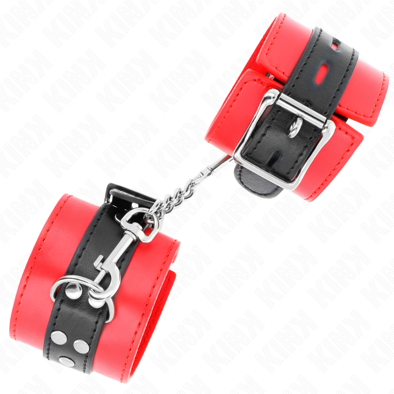 Kink - Handgelenkfesseln Rot Mit Schwarzem Gãœrtel Verstellbar 17-28 Cm X 6 Cm
