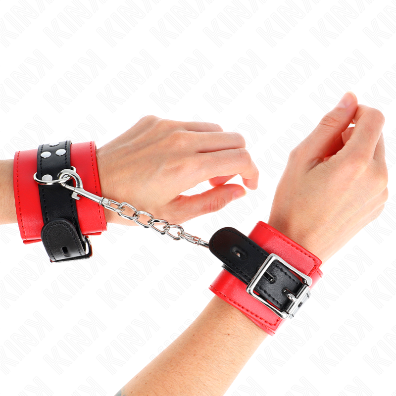 Kink - Handgelenkfesseln Rot Mit Schwarzem Gãœrtel Verstellbar 17-28 Cm X 6 Cm