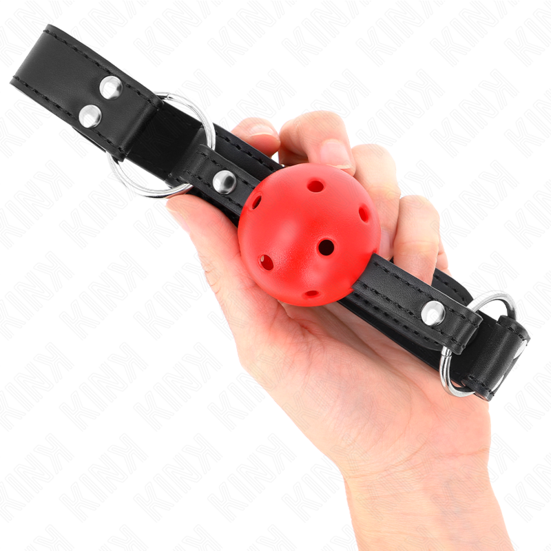 Kink - Atmungsaktiver Ball 4 Cm Knebel Mit Doppelniet Leder 62,5 X 2,5 Cm Verstellbar 42-58 Cm