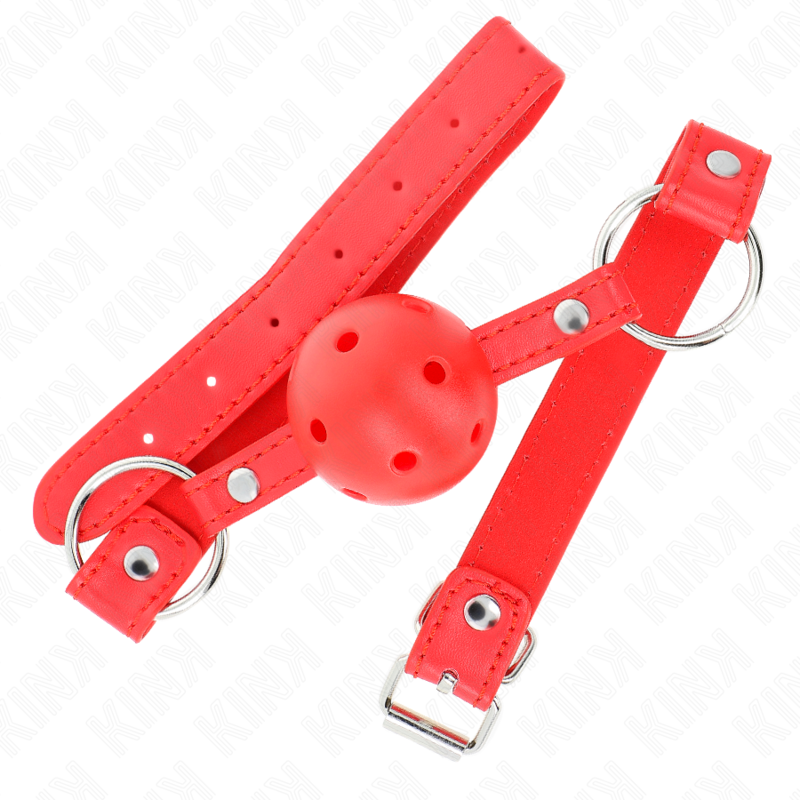 Kink - Atmungsaktiver Ball 4 Cm Knebel Mit Doppelniet Modell 1 Rot 62,5 X 2,5 Cm Verstellbar 42-58 Cm