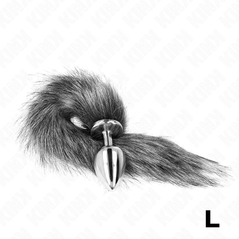 Kink - Anal Plug  L 10 X 4 Cm Mit Kunststoffschwanz 40 Cm Grau