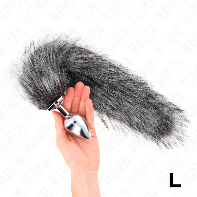 Kink - Anal Plug  L 10 X 4 Cm Mit Kunststoffschwanz 40 Cm Grau