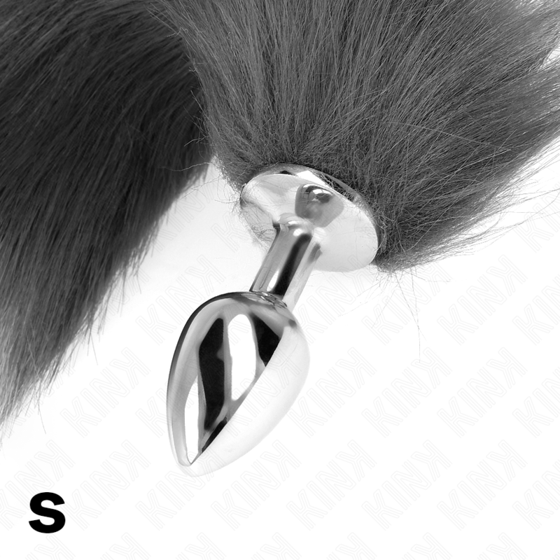 Kink - Anal Plug  S 7 X 3 Cm Mit Kunststoffschwanz 40 Cm Grau Und Weiss