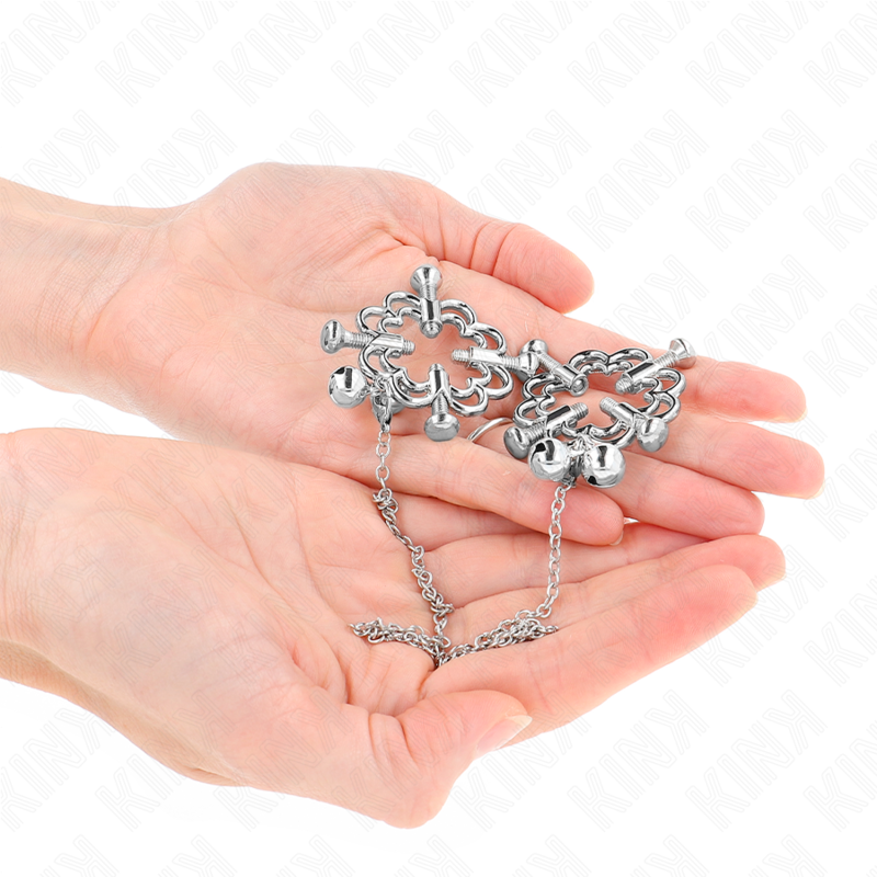 Kink - Metallische Blumen-Nippelklammern Mit Kette