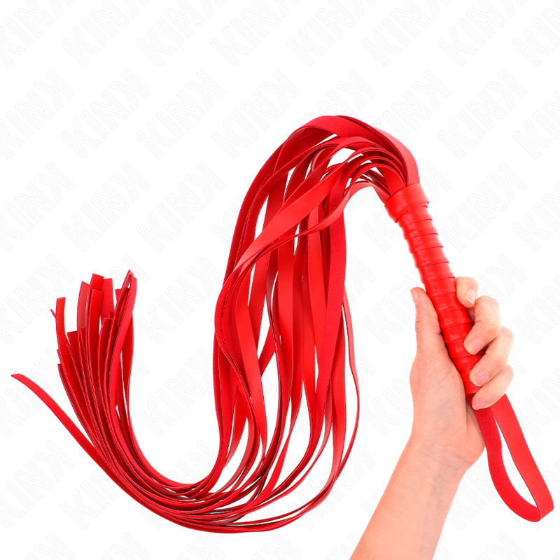 Kink - Rote Peitsche Mit Kurzem Griff Und Langem Schwanz 70 Cm