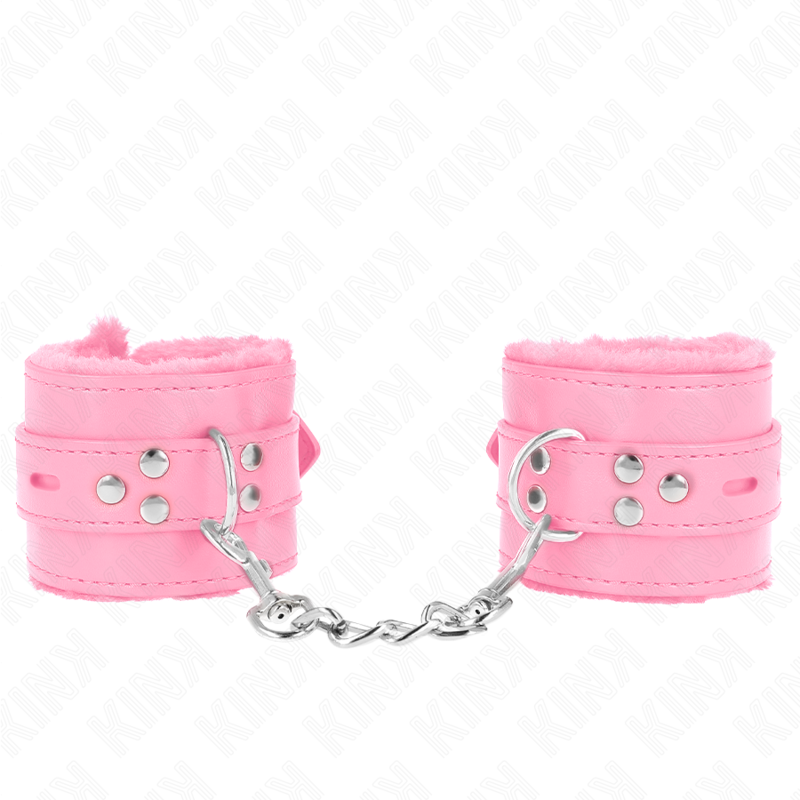 Kink - Pelzgefãœtterte Handgelenkfesseln Mit Quadratischen Lã–Chern, Rosa Und Rosa Gãœrtel, Verstellbar 17-29 Cm X 6 Cm