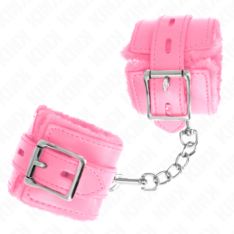 Kink - Pelzgefãœtterte Handgelenkfesseln Mit Quadratischen Lã–Chern, Rosa Und Rosa Gãœrtel, Verstellbar 17-29 Cm X 6 Cm