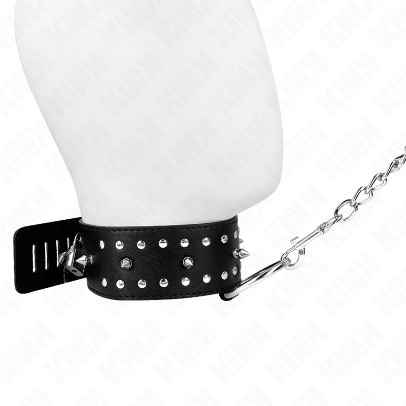 Kink - Halskette Mit Leine 65 Cm Mit Silbernen Nieten Modell 1 Verstellbar 36-43 Cm X 5 Cm