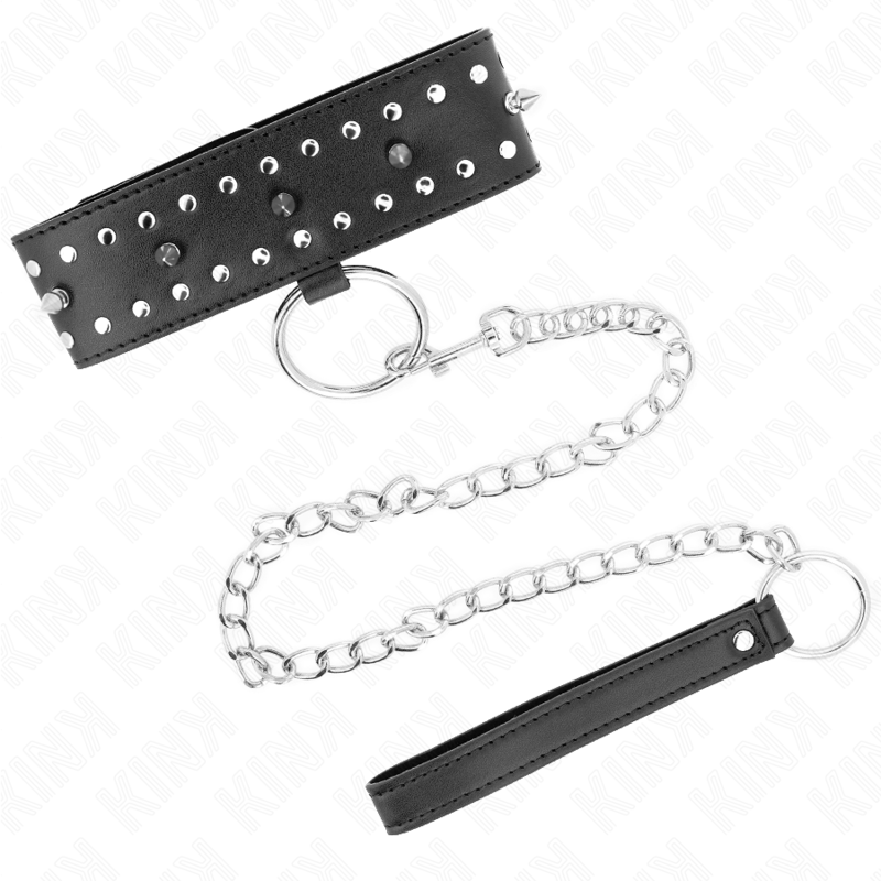 Kink - Halskette Mit Leine 65 Cm Mit Silbernen Nieten Modell 1 Verstellbar 36-43 Cm X 5 Cm