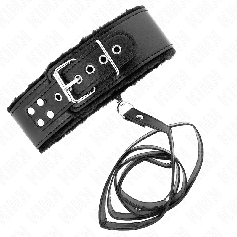Kink - Halskette Mit Leine 116 Cm Mit Silbernen Nieten Modell 4 Schwarz Verstellbar 40-48 Cm X 6 Cm