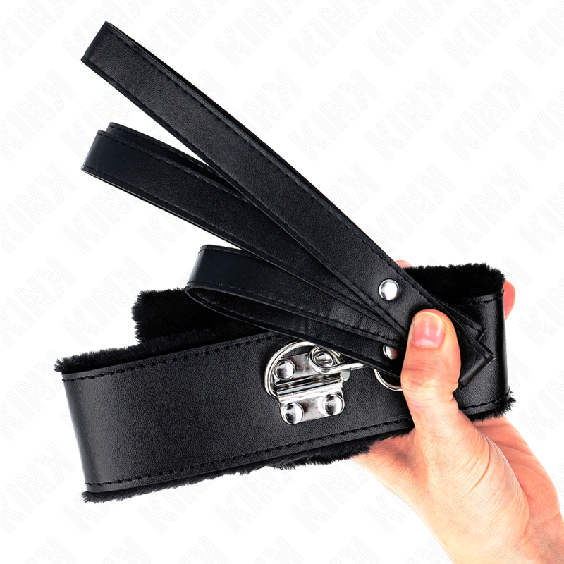 Kink - Halskette Mit Leine 116 Cm Mit Silbernen Nieten Modell 4 Schwarz Verstellbar 40-48 Cm X 6 Cm