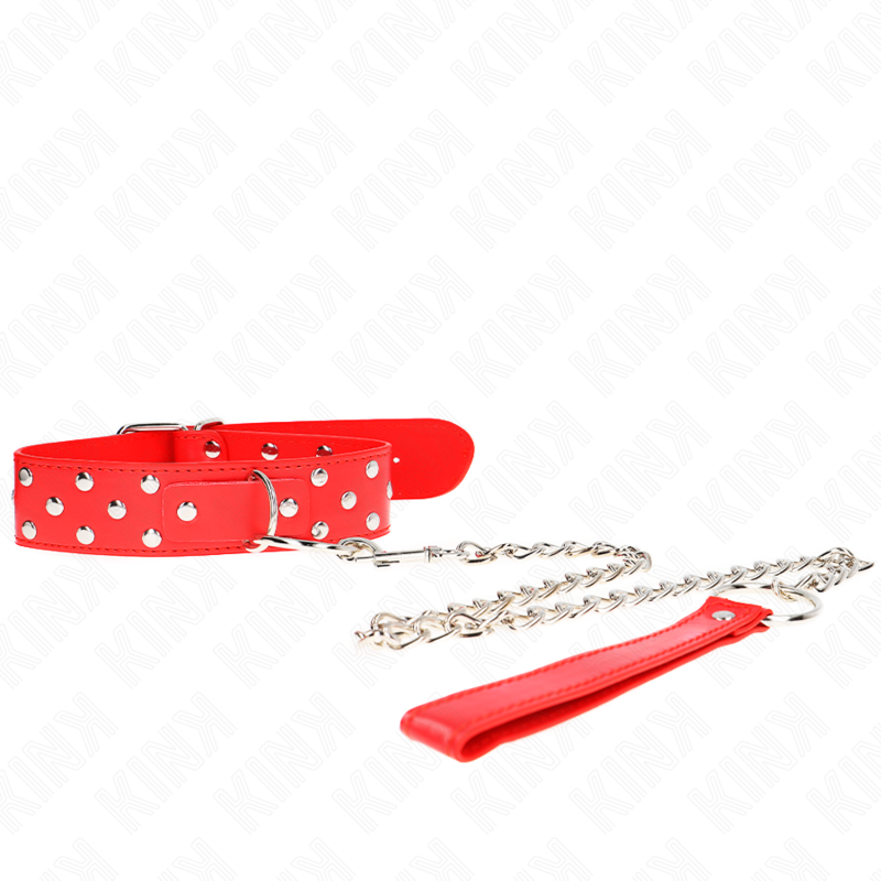 Kink - Ring Nieten Band Halskette Mit Gãœrtel 65 Cm Rot Verstellbar 36-50 Cm X 3,8 Cm