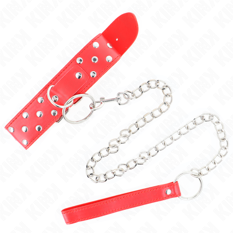 Kink - Ring Nieten Band Halskette Mit Gãœrtel 65 Cm Rot Verstellbar 36-50 Cm X 3,8 Cm