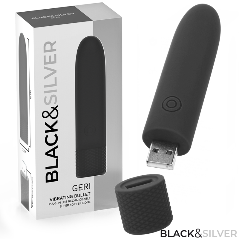 Black & Silver - Geri Usb Wiederaufladbarer Vibrierender Bullet 8 Vibrationen Schwarz 10 X 2,2 Cm