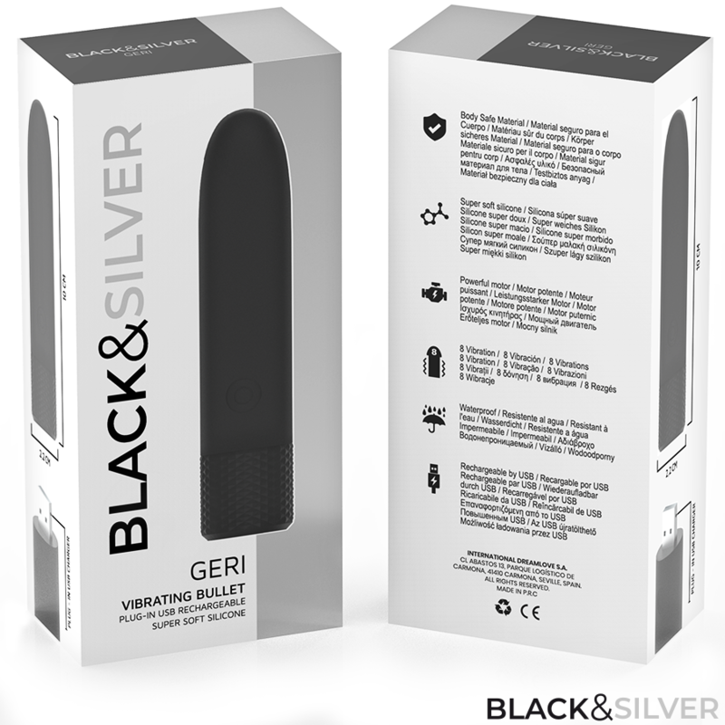 Black & Silver - Geri Usb Wiederaufladbarer Vibrierender Bullet 8 Vibrationen Schwarz 10 X 2,2 Cm